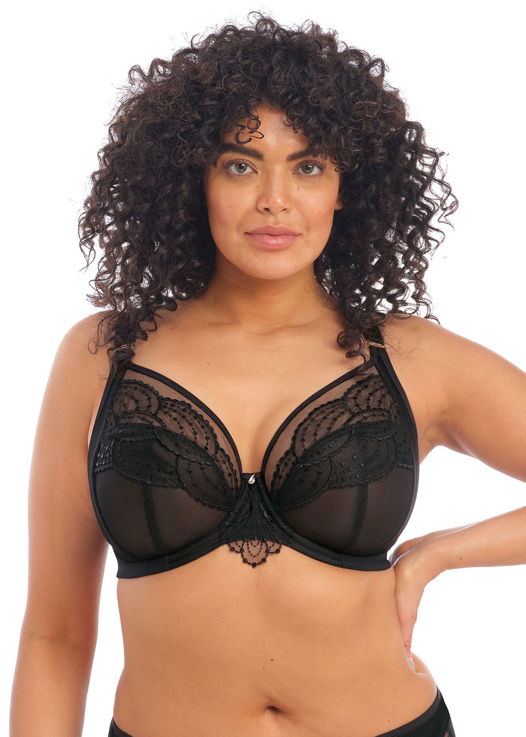 Black supportive embroidered plunging tulle underwire full cup bra | LOUISE  | Empreinte Official Boutique
